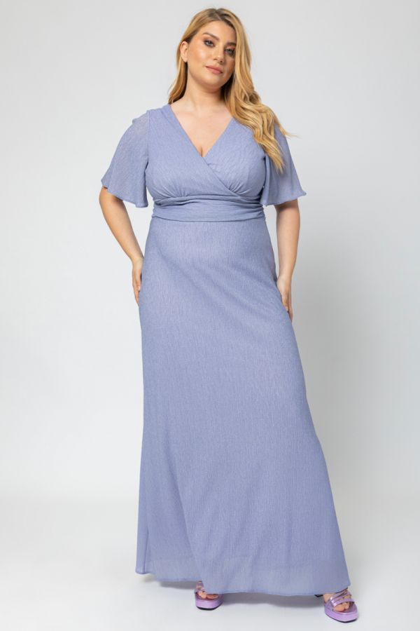Maxi κρουαζέ φόρεμα με λούρεξ σε λιλά χρώμα 1xl 2xl 3xl 4xl 5xl 