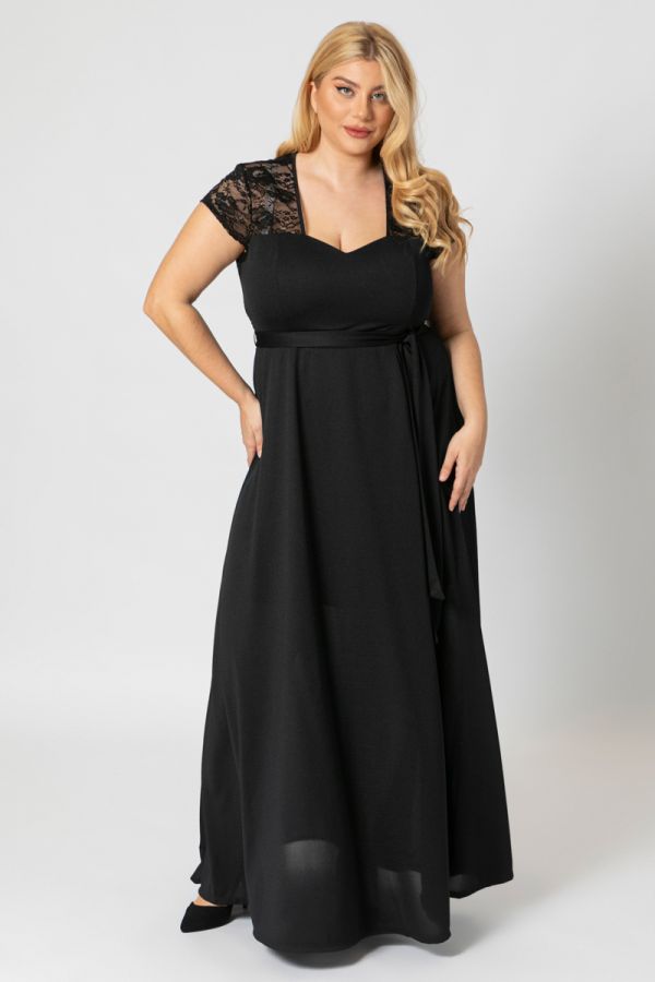 Maxi φόρεμα με δαντέλα σε μαύρο χρώμα