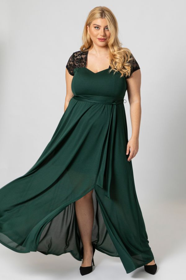 Maxi φόρεμα με δαντέλα σε πράσινο χρώμα