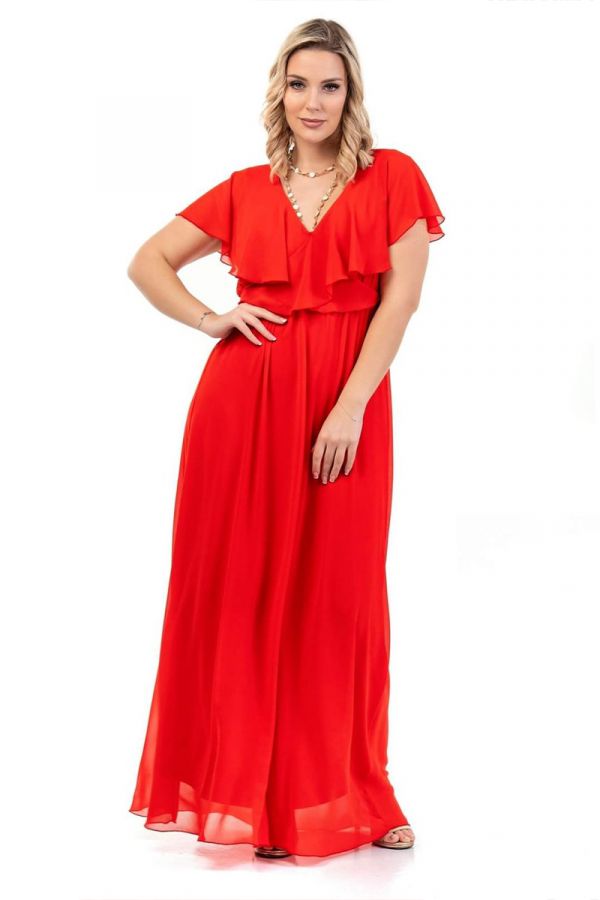 Maxi φόρεμα με μουσελίνα σε κόκκινο χρώμα