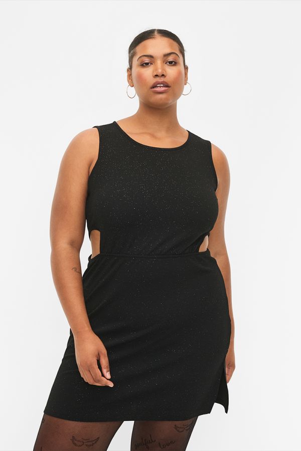 Mini φόρεμα με glitter σε μαύρο χρώμα