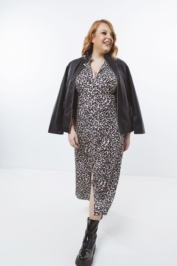 Midi φόρεμα με άνοιγμα μπροστά σε leopard χρώμα