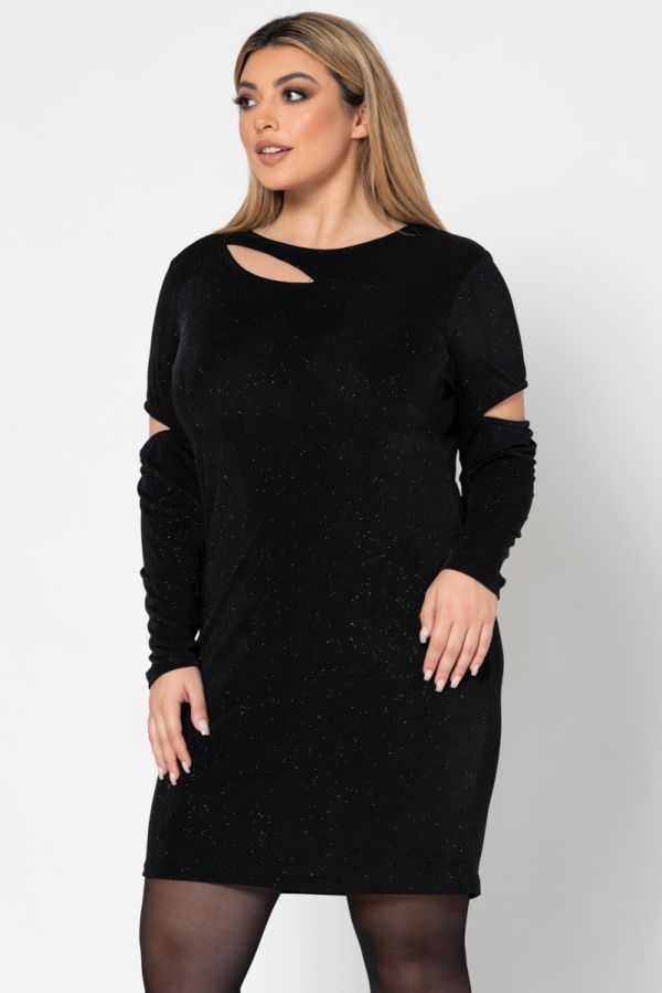 Mini φόρεμα με glitter και cut out σε μαύρο χρώμα