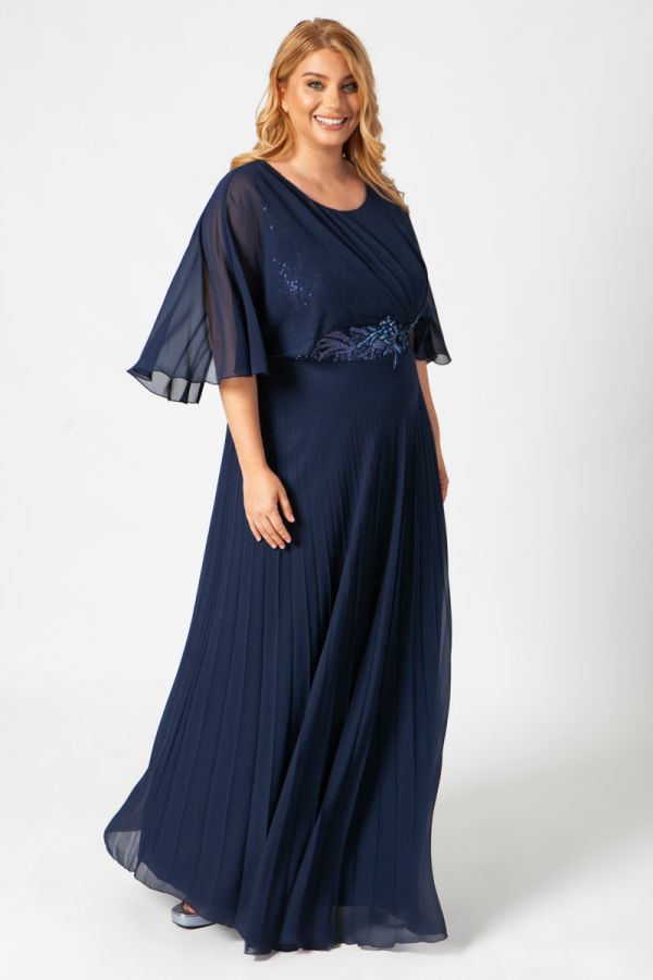 Maxi φόρεμα με κεντημένο μπούστο σε μπλε σκούρο χρώμα 