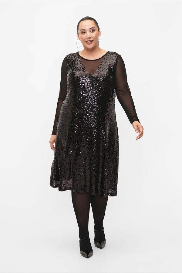 Φόρεμα με παγιέτα και διαφάνεια σε μαύρο χρώμα