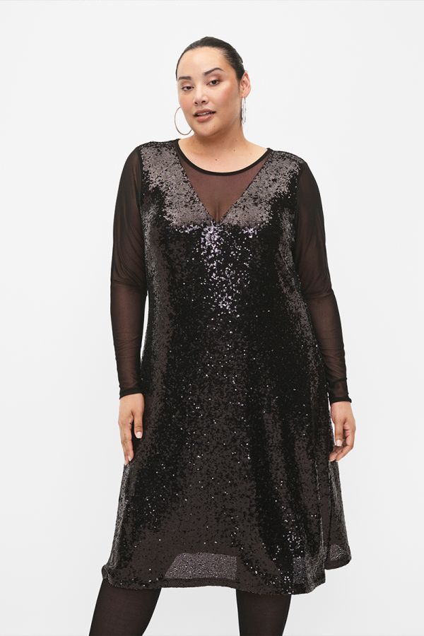 Φόρεμα με παγιέτα και διαφάνεια σε μαύρο χρώμα