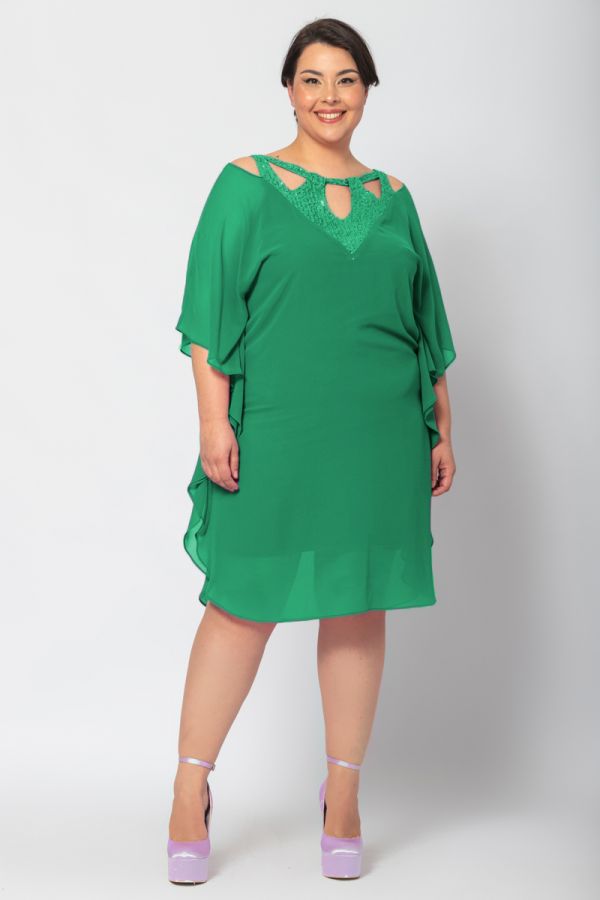Midi φόρεμα με παγιέτα στο λαιμό σε πράσινο χρώμα
