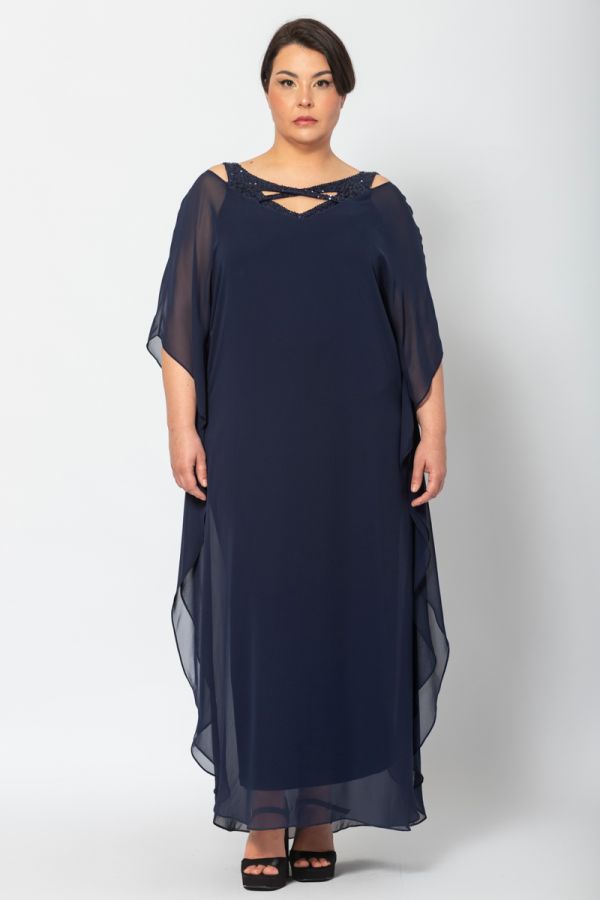 Maxi φόρεμα με χιαστί μπούστο σε μπλε σκούρο χρώμα