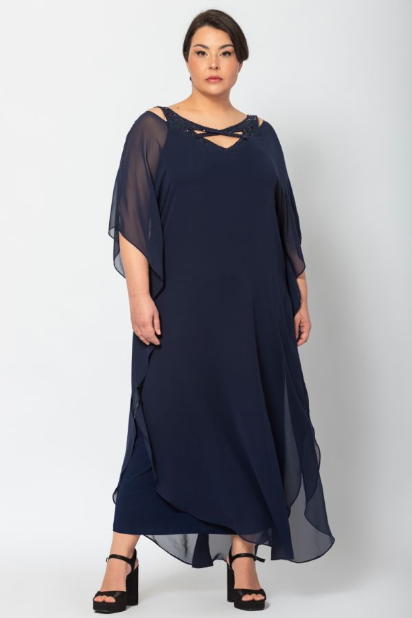 Maxi φόρεμα με χιαστί μπούστο σε μπλε σκούρο χρώμα