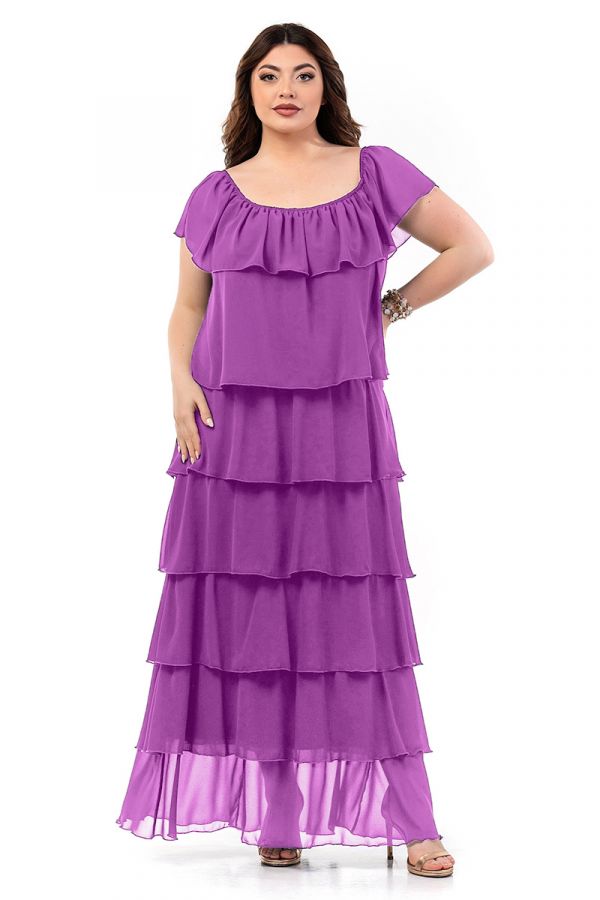 Maxi φόρεμα με overlay βολάν σε λιλά χρώμα