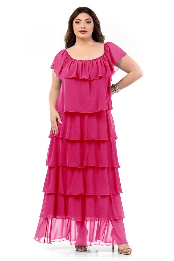 Maxi φόρεμα με overlay βολάν σε φουξ χρώμα