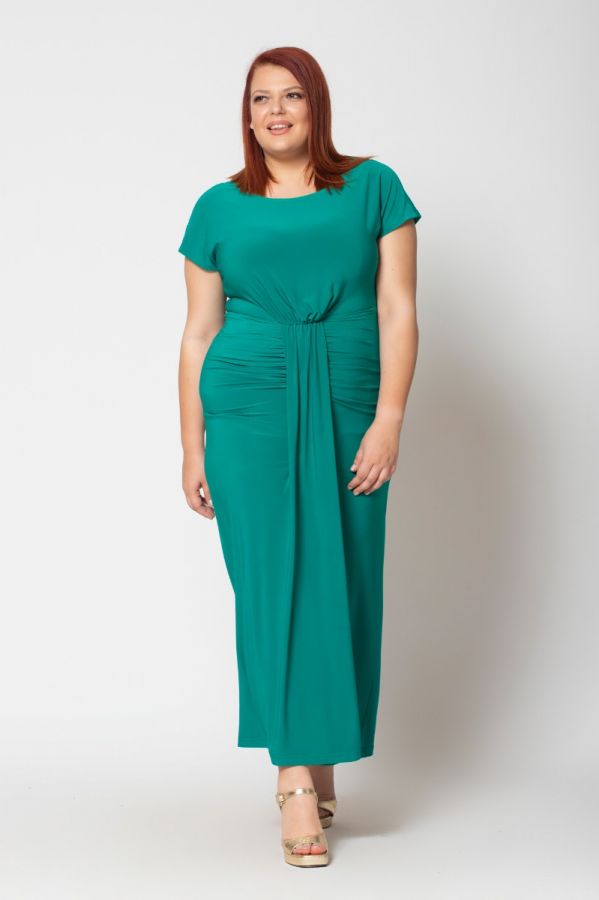Φόρεμα με σούρα και άνοιγμα μπροστά σε πράσινο χρώμα 