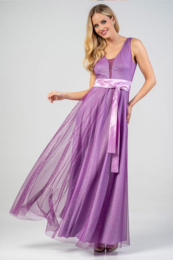 Maxi φόρεμα με τούλι και glitter σε λιλά χρώμα 1xl 2xl 3xl 4xl 5xl 