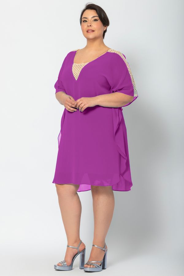 Φόρεμα με διαφάνεια στον ώμο σε magenta χρώμα 1xl 2xl 3xl 4xl 5xl 