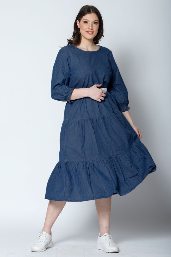 Φόρεμα με βολάν σε dark blue denim χρώμα 
