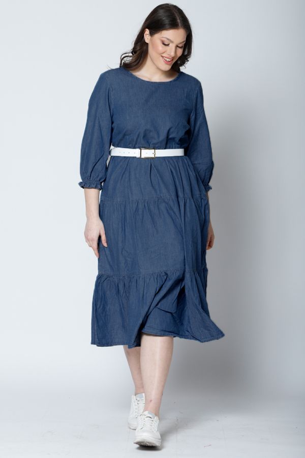 Φόρεμα με βολάν σε dark blue denim χρώμα 
