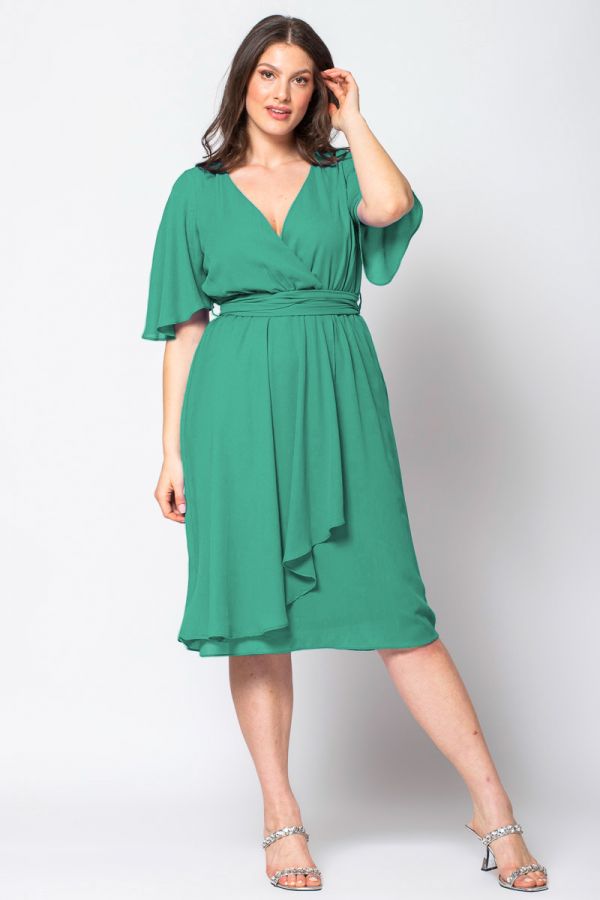 Midi κρουαζέ φόρεμα με ζώνη σε πράσινο χρώμα