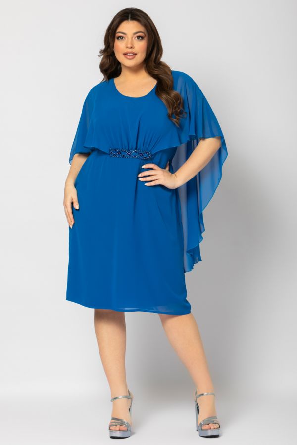 Midi φόρεμα με στρας και μπέρτα σε ρουά χρώμα σε μεγάλα μεγέθη 1xl 2xl 3xl 4xl 5xl