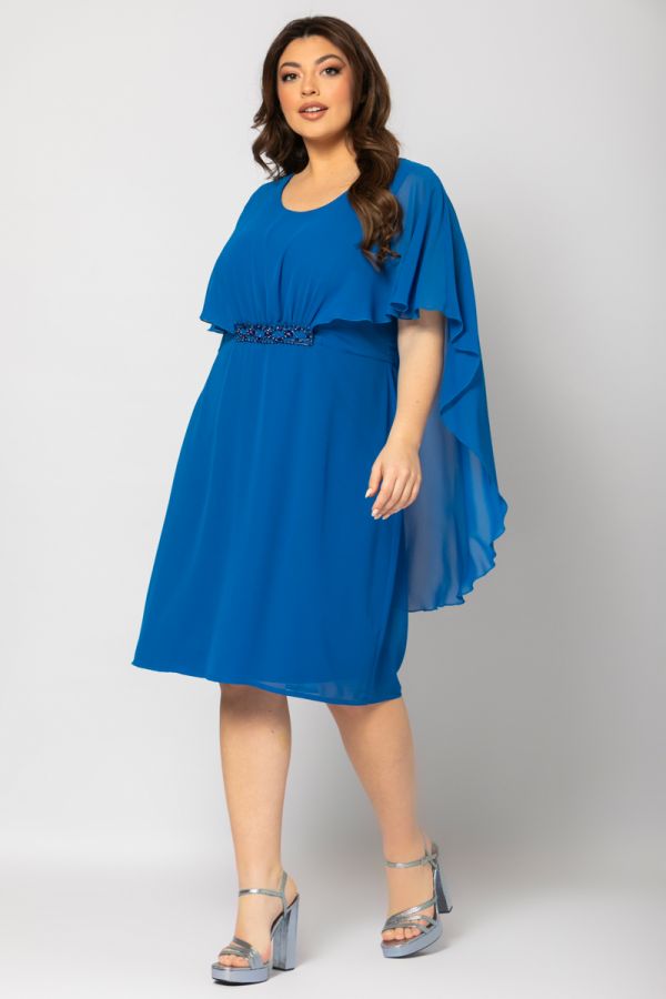Midi φόρεμα με στρας και μπέρτα σε ρουά χρώμα σε μεγάλα μεγέθη 1xl 2xl 3xl 4xl 5xl