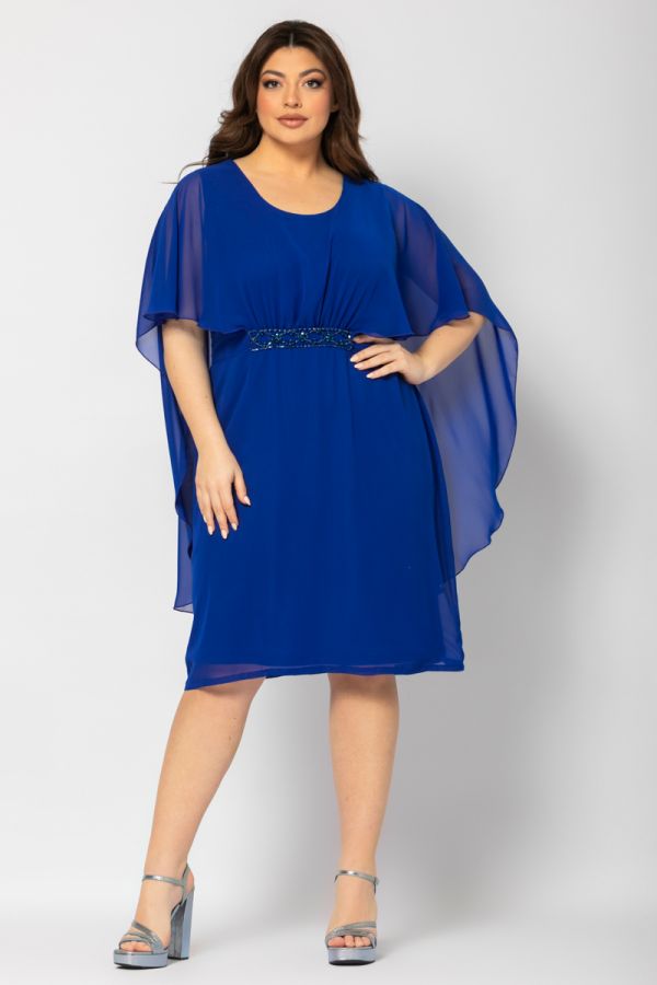 Midi φόρεμα με στρας και μπέρτα σε ραφ χρώμα 1xl 2xl 3xl 4xl 5xl 