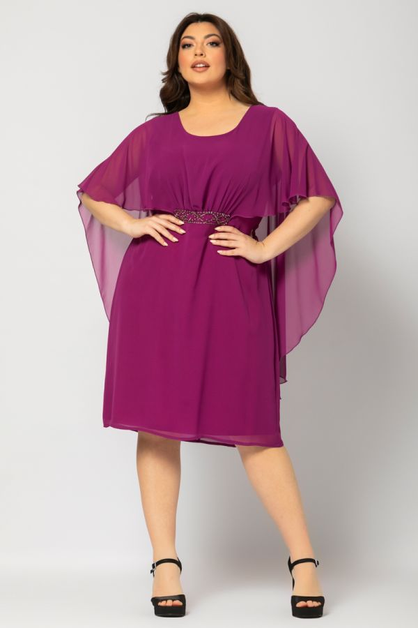 Midi φόρεμα με στρας και μπέρτα σε μωβ χρώμα 1xl 2xl 3xl 4xl 5xl 
