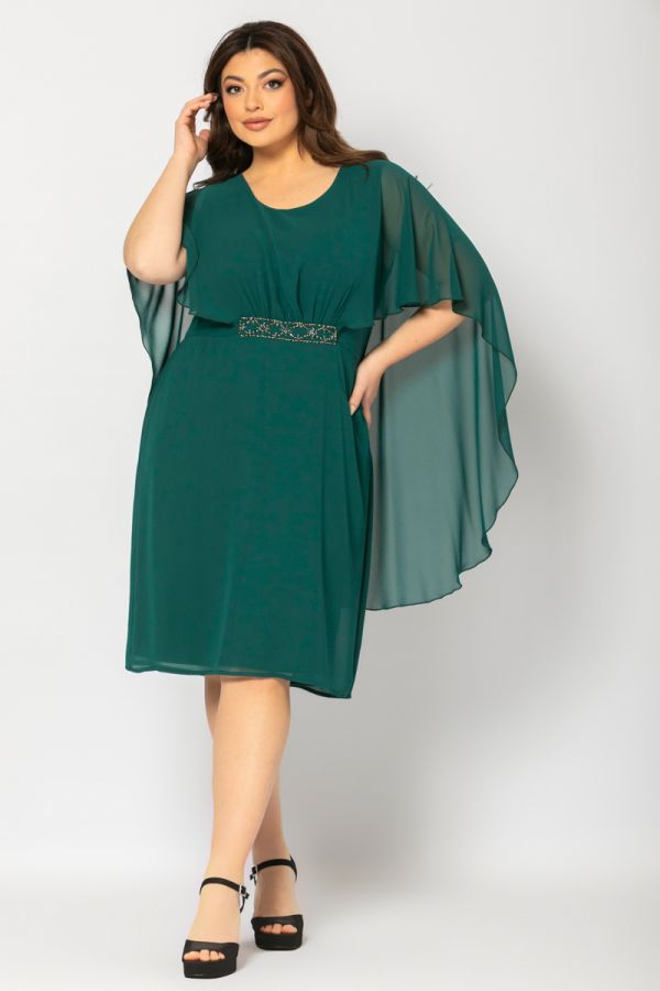 Midi φόρεμα με στρας και μπέρτα σε πράσινο χρώμα 1xl 2xl 3xl 4xl 5xl 