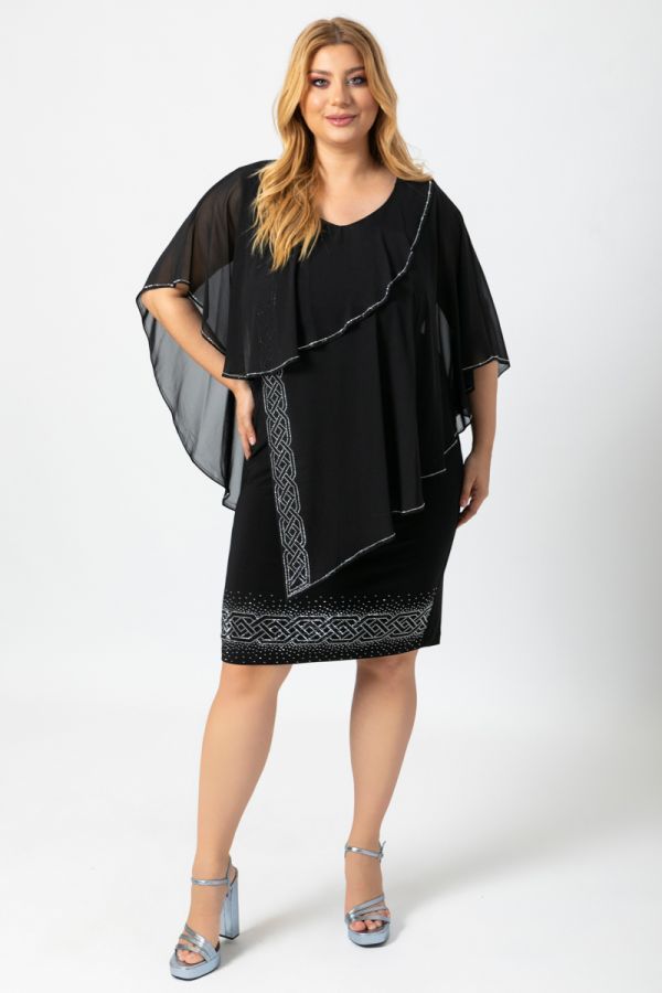 Midi φόρεμα με στρας σε μαύρο χρώμα 1xl 2xl 3xl 4xl 5xl 
