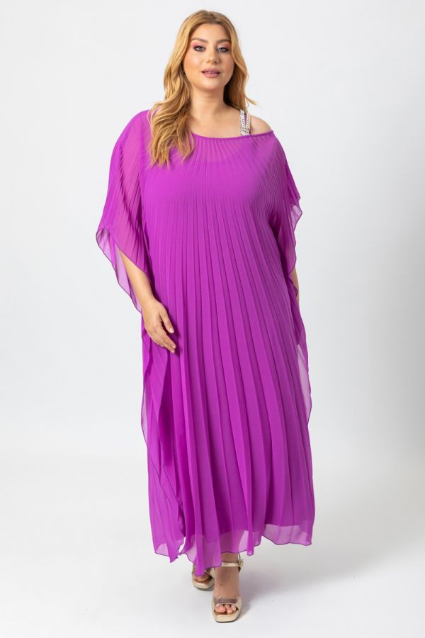 Maxi πλισέ φόρεμα με έναν ώμο έξω σε magenta χρώμα 1xl 2xl 3xl 4xl 5xl 