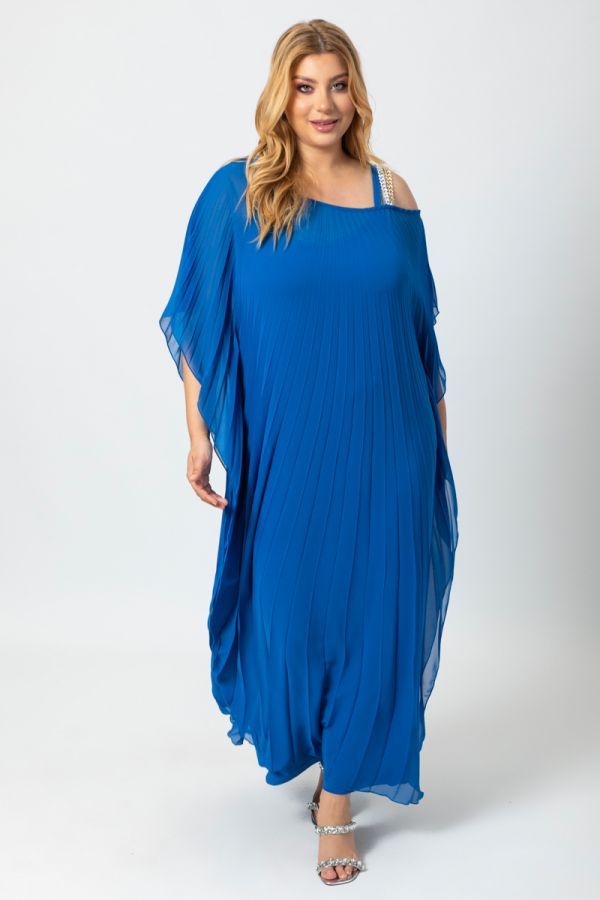 Maxi πλισέ φόρεμα με έναν ώμο έξω σε ρουά χρώμα 1xl 2xl 3xl 4xl 5xl 