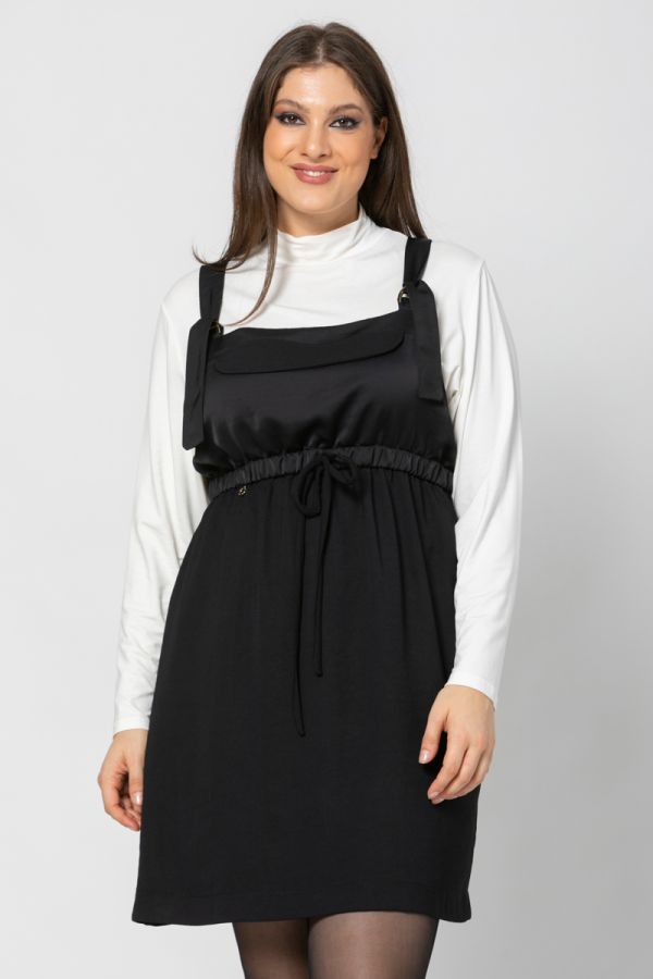 Φόρεμα σεραφάν με λάστιχο στη μέση σε μαύρο χρώμα 1xl,2xl,3xl,4xl,5xl
