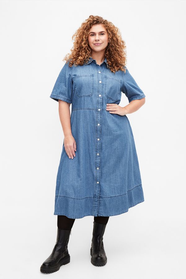 Midi jean φόρεμα με σε light blue denim χρώμα