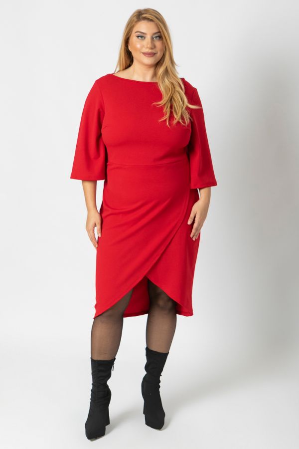 Φόρεμα scuba με ζώνη σε κόκκινο χρώμα