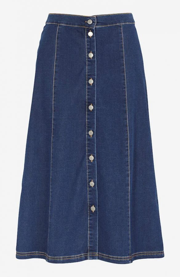 Denim φούστα με κουμπιά μπροστά σε dark blue denim χρώμα