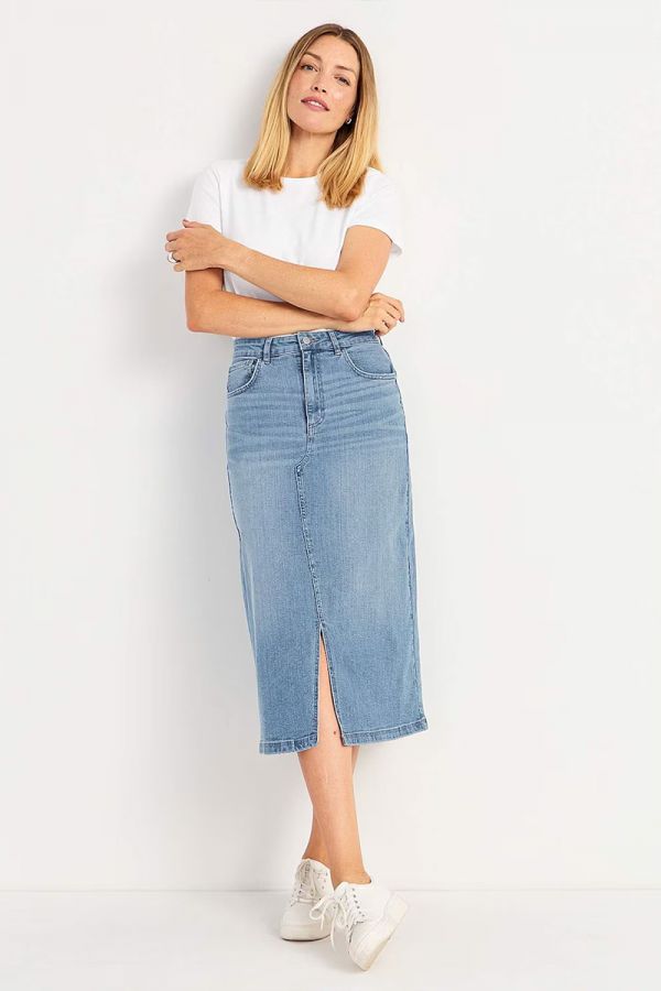 Midi jean φούστα σε denim medium blue χρώμα