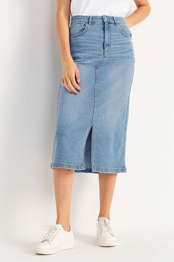 Midi jean φούστα σε denim medium blue χρώμα