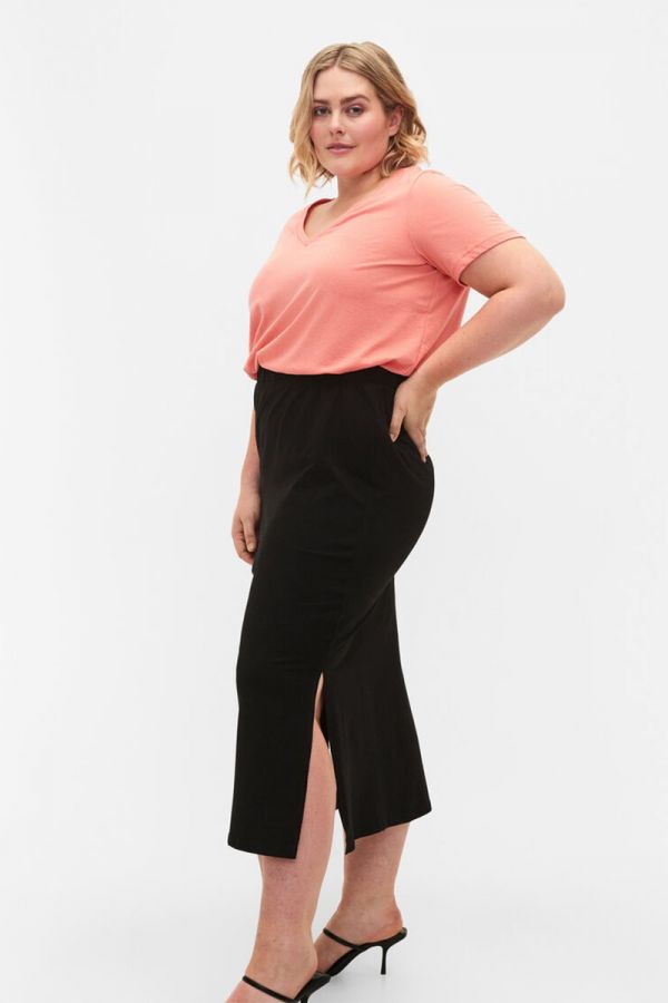 Maxi φούστα με σκίσιμο σε μαύρο χρώμα 1xl 2xl 3xl 4xl 5xl 