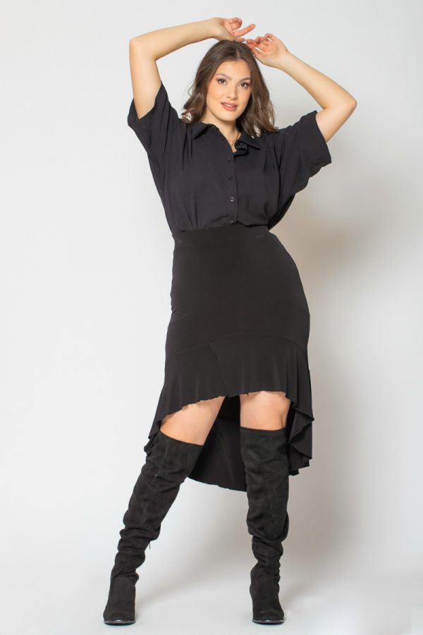 Hi-Lo φούστα με βολάν στο τελείωμα σε μαύρο χρώμα