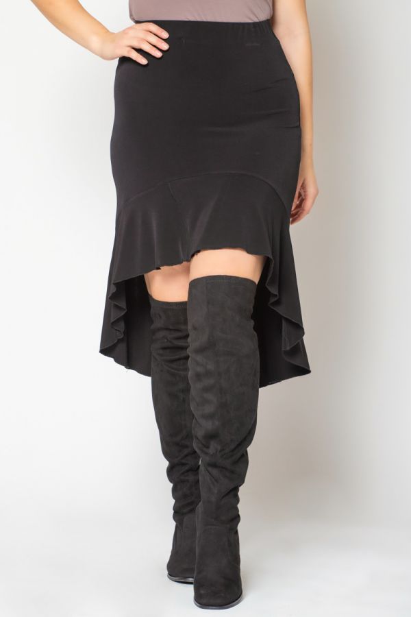 Hi-Lo φούστα με βολάν στο τελείωμα σε μαύρο χρώμα