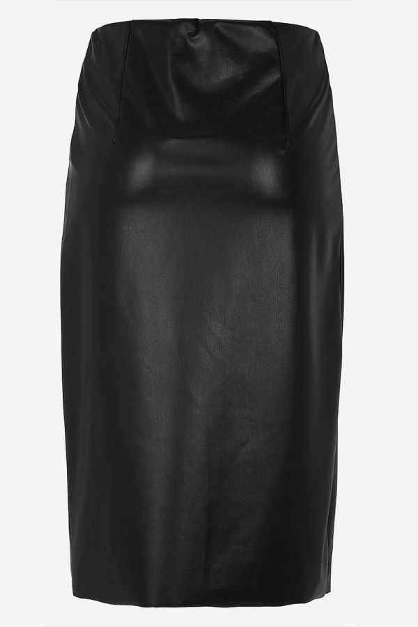 Midi leather-like ασύμμετρη φούστα σε μαύρο χρώμα