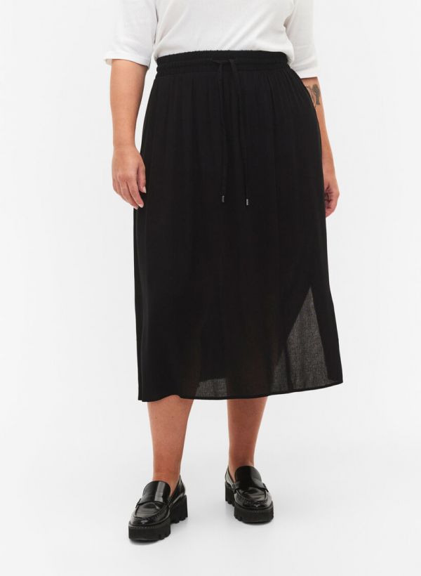 Midi φούστα με δέσιμο στη μέση σε μαύρο χρώμα