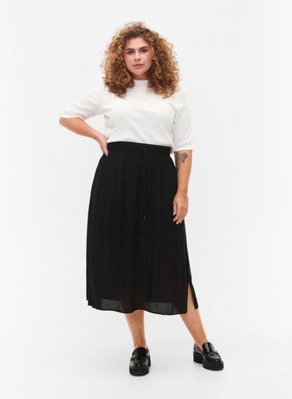 Midi φούστα με δέσιμο στη μέση σε μαύρο χρώμα 1xl 2xl 3xl 4xl 5xl 