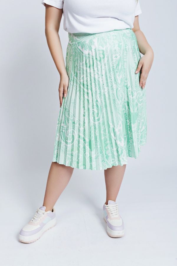 Midi πλισέ φούστα με print σε πράσινο χρώμα 1xl 2xl 3xl 4xl 5xl 