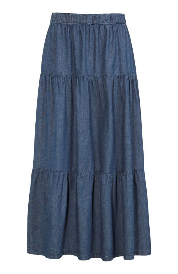 Maxi φούστα με βολάν σε denim blue χρώμα 1xl 2xl 3xl 4xl 5xl 