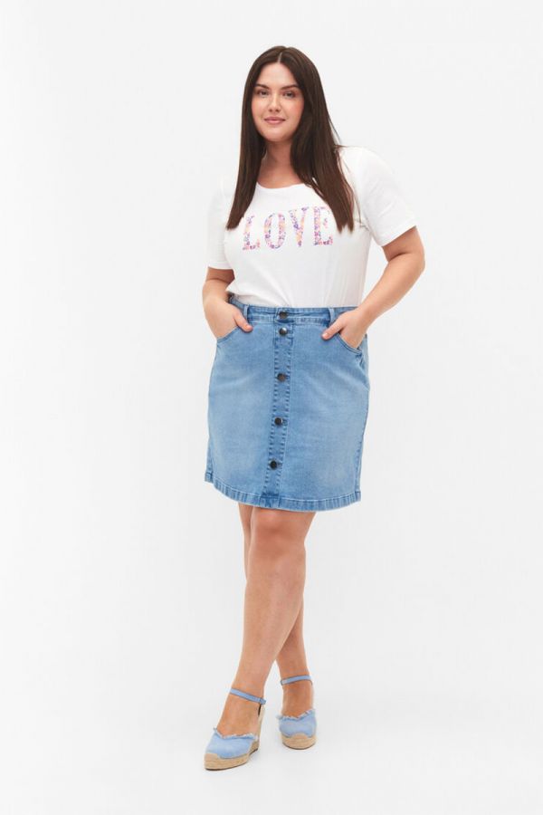 Mini jean φούστα με κουμπιά σε denim light blue χρώμα 1xl 2xl 3xl 4xl 5xl 