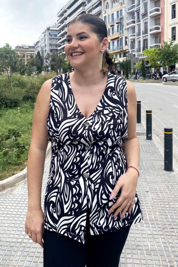 Μακρύ εμπριμέ γιλέκο με ασημί κουμπιά σε τύπος χρώμα