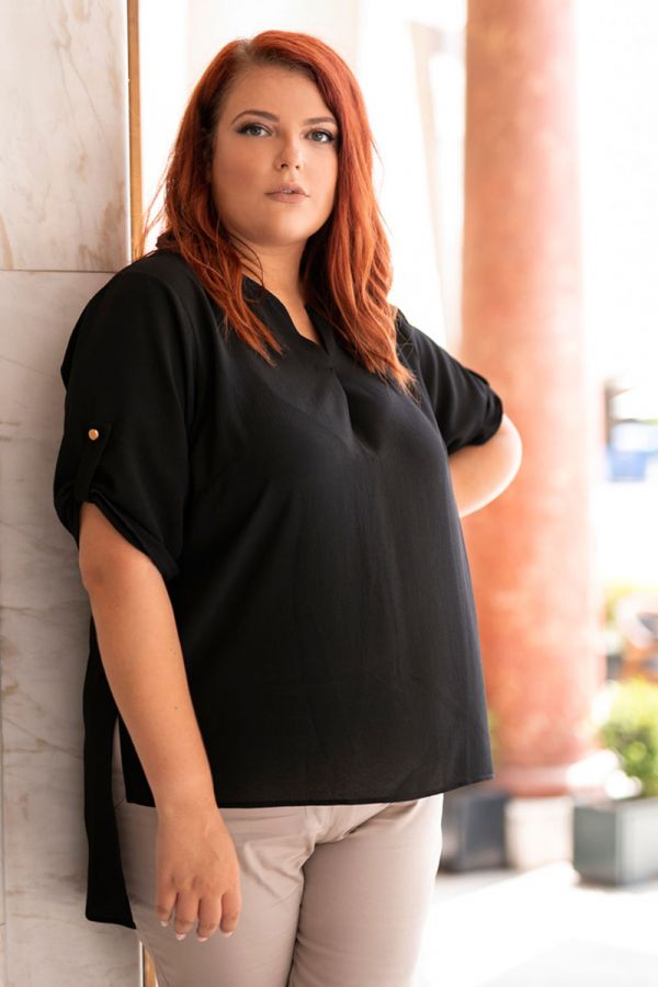 Hi-Lo μπλούζα με κουφόπιετα και μανίκι με δέσιμο σε μαύρο