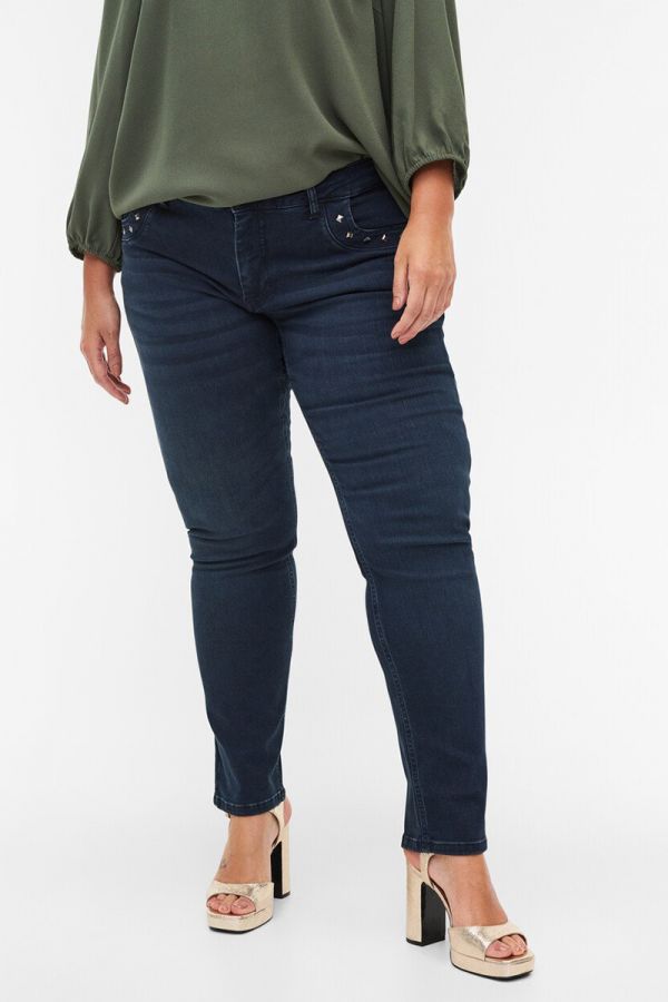 Jean ελαστικό με λεπτομέρεια τρουκ στις τσέπες σε dark blue denim χρώμα