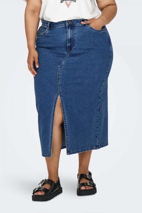 Jean φούστα με άνοιγμα σε denim blue χρώμα