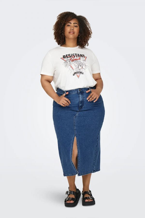 Jean φούστα με άνοιγμα σε denim blue χρώμα