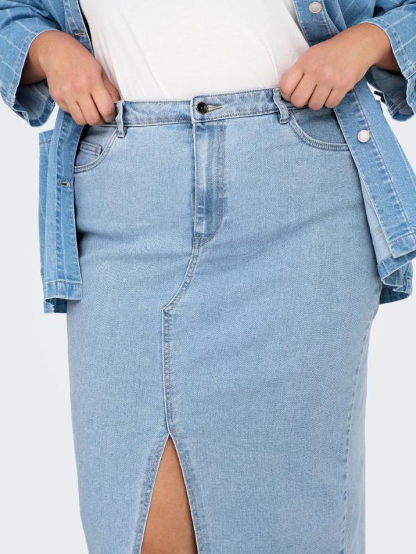 Jean φούστα με άνοιγμα σε denim light blue χρώμα